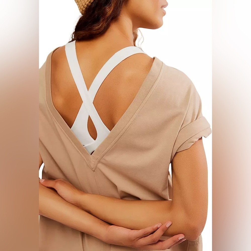 Free People FP Movement Hot Shot Tee Romper in Small Mocha.  T-Shirt Romper NWT - Picture 8 of 16
